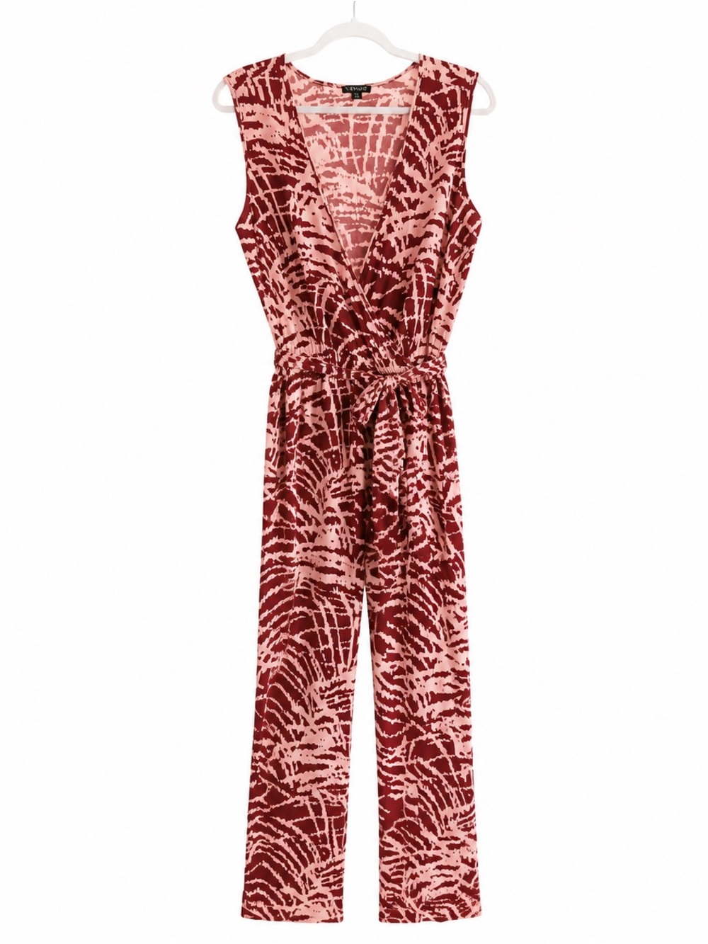 VENUS Burgundy Ivory Abstract Print Wrap Jumpsuit Size Medium